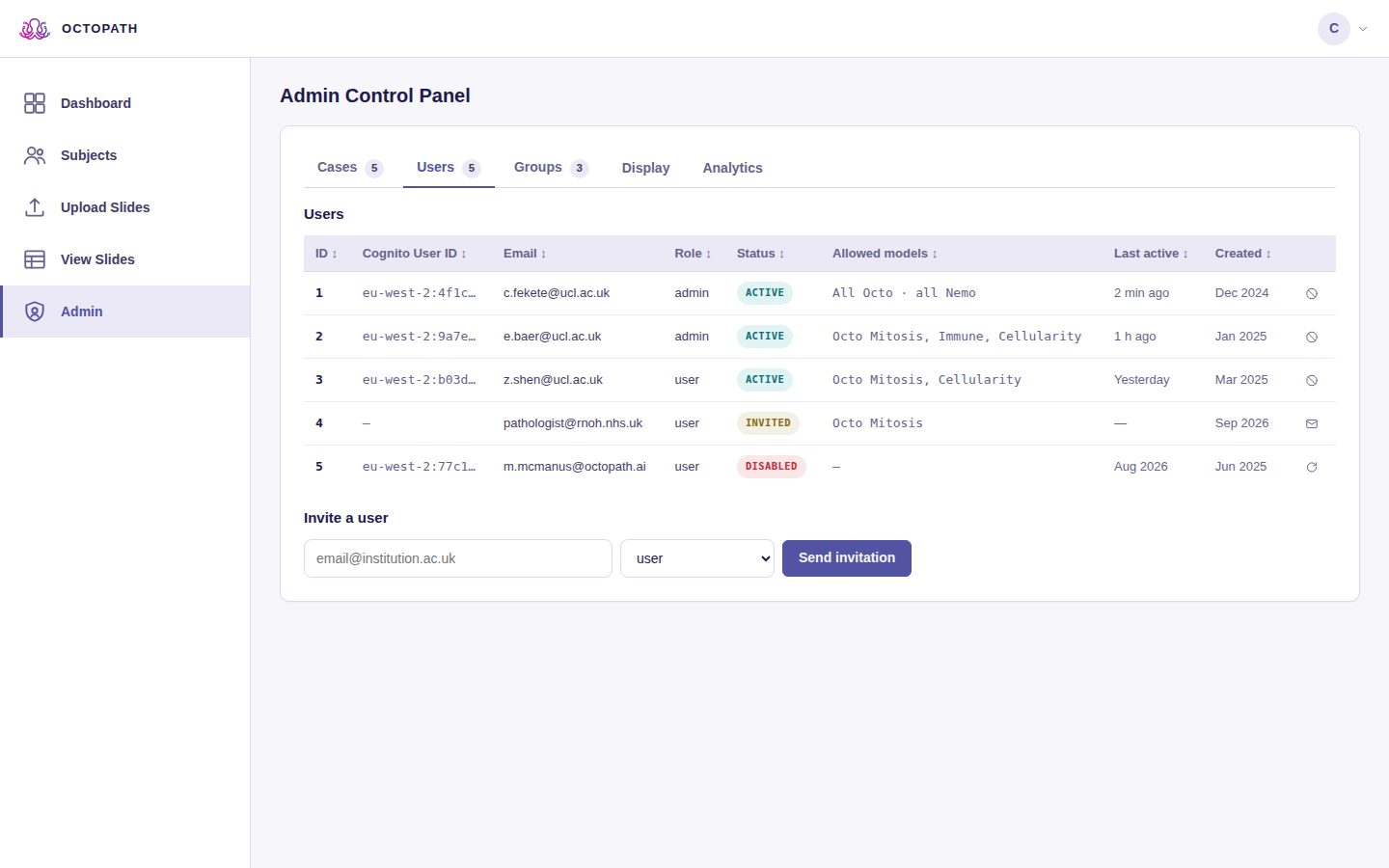 Admin Control Panel screen of Compass Platform